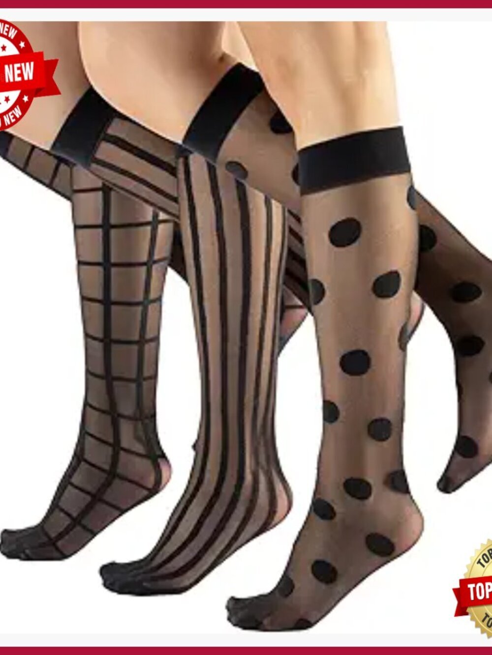3 Pairs Sheer Ankle Socks - Dots, Stripes, Geometric. OekoTex Certified